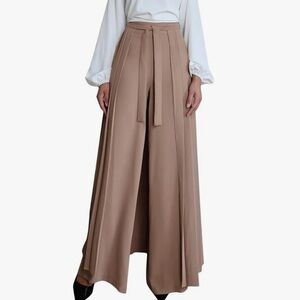 MADEPANTS WIDE LEG PANT W/SKIRT OVERLAY SIDE ZIP ELASTIC BACK XL TAN NEW